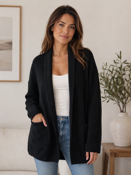 Lord & Taylor Sweaters - Lord + Taylor 100% Cashmere Black Open Front Cardigan